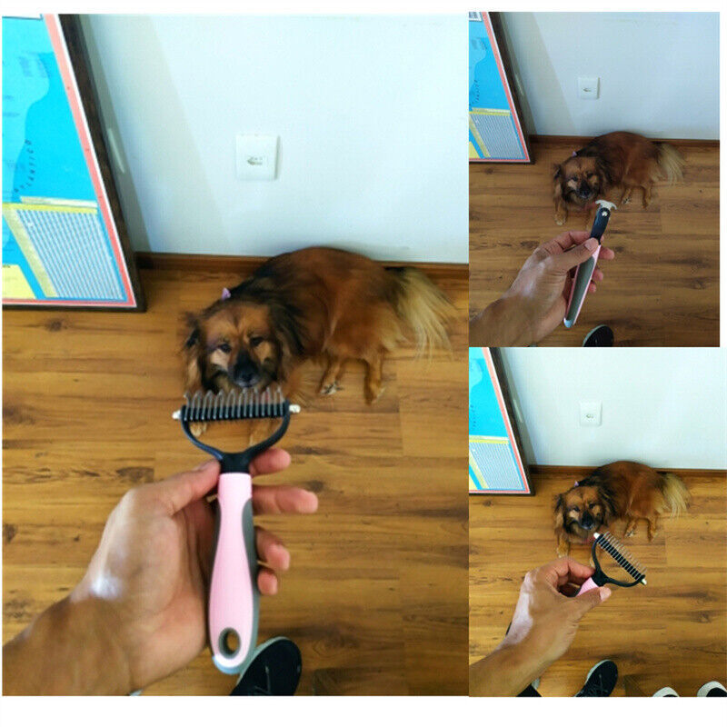 Double-Sided Deshedding & Dematting Tool for Dogs & Cats – Pet Grooming Brush, Undercoat Rake Comb, Fur Remover for Shedding & Mats