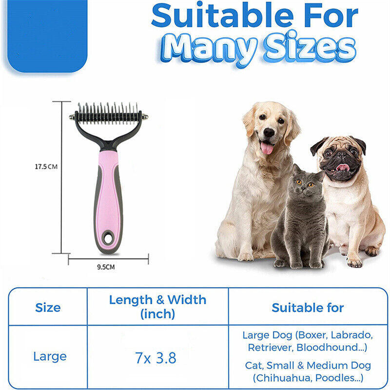 Double-Sided Deshedding & Dematting Tool for Dogs & Cats – Pet Grooming Brush, Undercoat Rake Comb, Fur Remover for Shedding & Mats