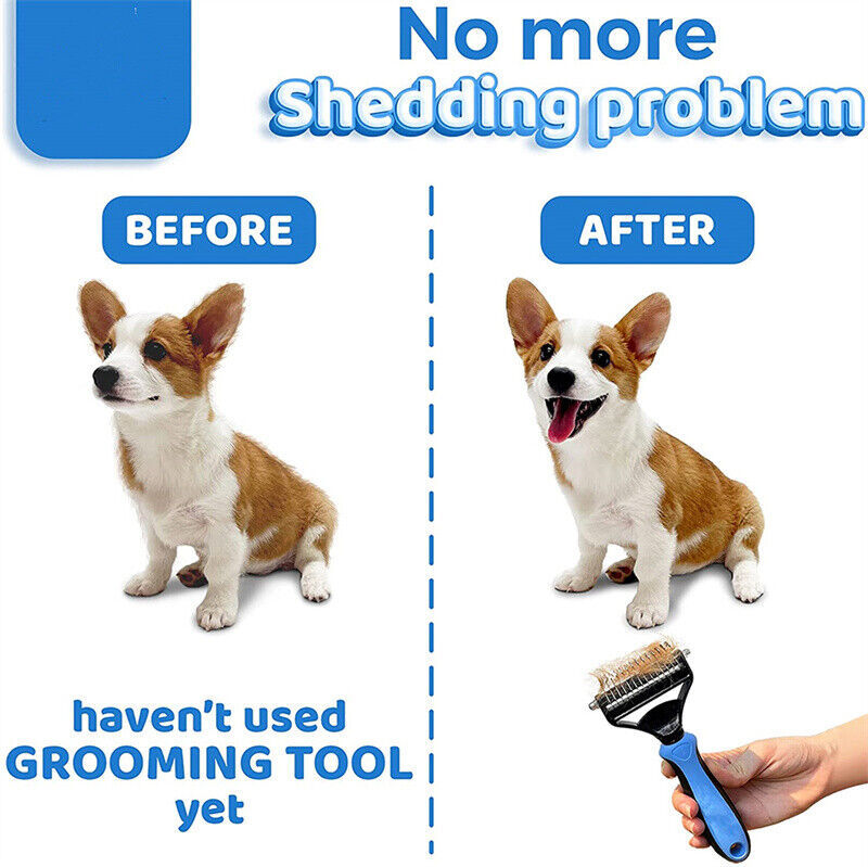 Double-Sided Deshedding & Dematting Tool for Dogs & Cats – Pet Grooming Brush, Undercoat Rake Comb, Fur Remover for Shedding & Mats