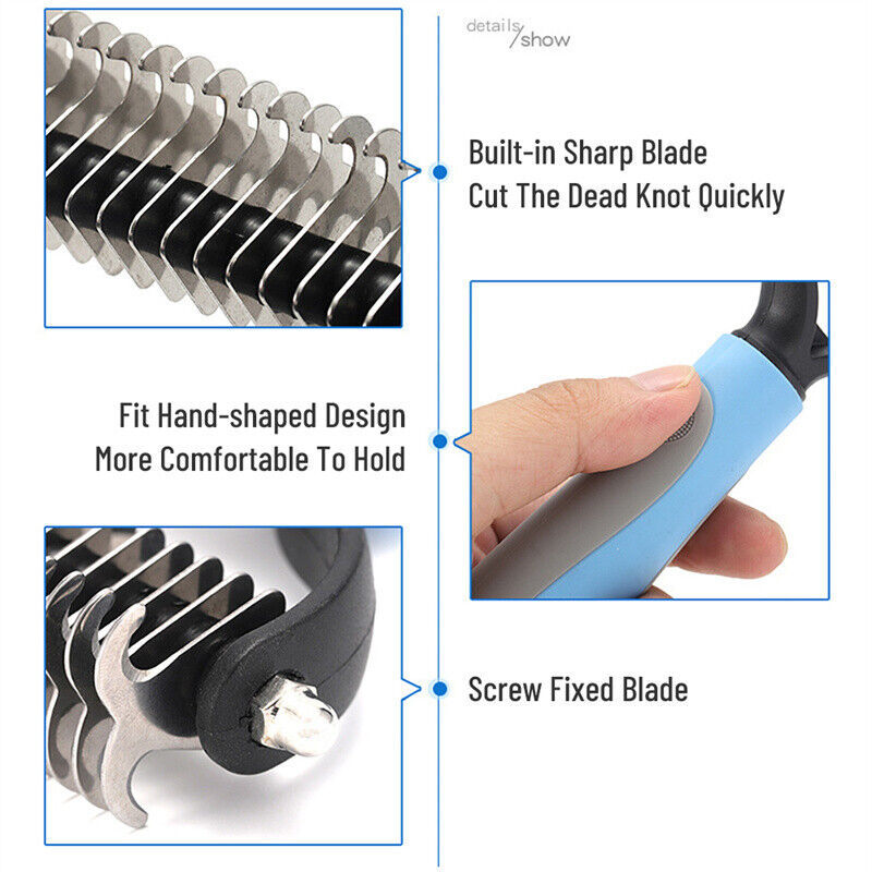 Double-Sided Deshedding & Dematting Tool for Dogs & Cats – Pet Grooming Brush, Undercoat Rake Comb, Fur Remover for Shedding & Mats