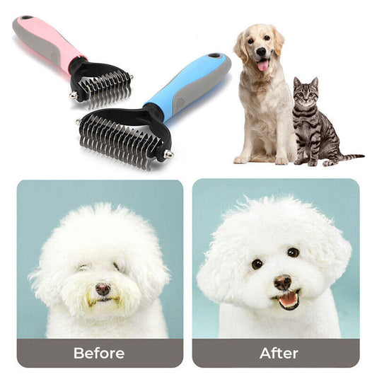 Double-Sided Deshedding & Dematting Tool for Dogs & Cats – Pet Grooming Brush, Undercoat Rake Comb, Fur Remover for Shedding & Mats
